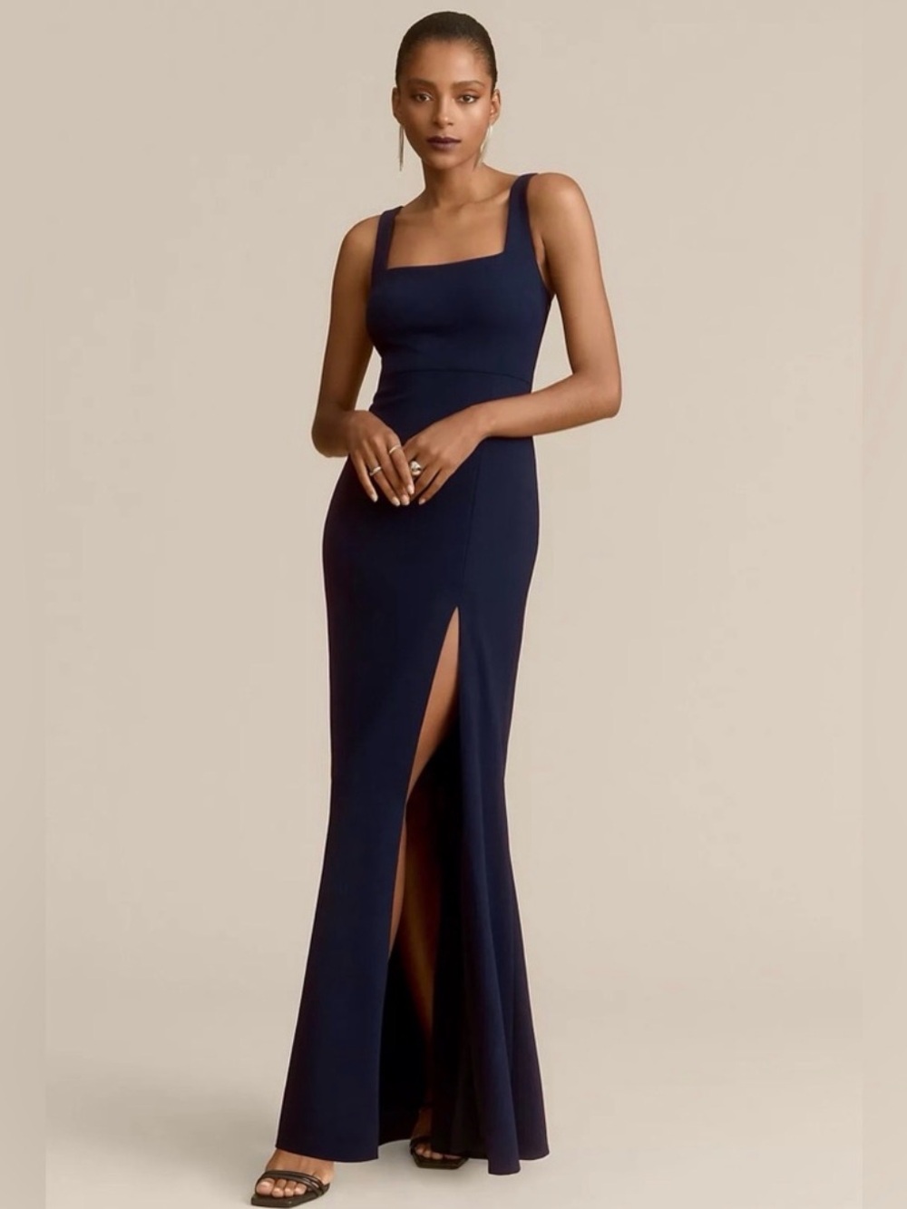 BHLDN Midnight Navy Square-Neck Maxi Dress with Thigh Slit